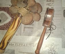 Traditional Musical Spoons Wooden Clapper and Seed Shaker or Bali Nut Rattle, Postage available or Collection