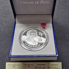 France 2000 Proof 100 Francs Jean-Jacques Rousseau Silver Low Mintage coin in case with Coa