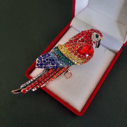 Large Rhinestone Crystals Parrot Brooch Tropical Bird Clothing Accessories Pin Sparkling Multicolored Jewellery