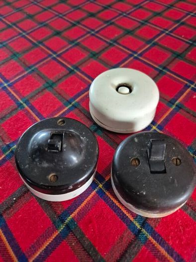 Vintage 3 bakelite original salvaged light switches