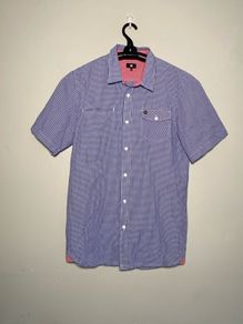 DC Skate Co Mens Short Sleeve Shirt Size Medium Royal Blue Check