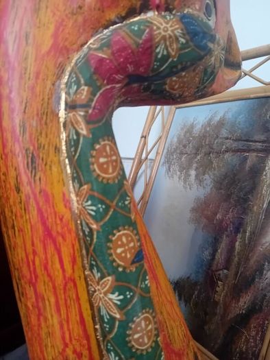 Vintage Indonesian folk art tall wooden cat sculpture