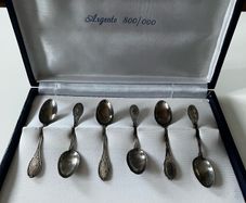 Vintage Italian Solid 800 Silver Espresso Teaspoon  Set (Boxed, Ricci 30 AL) 1944-1968