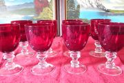 8 Piece Ruby Red Glass Stemmed Goblets