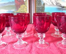 Piece Ruby Red Glass Stemmed Goblets