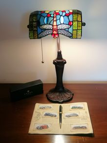 New Tiffany Bankers Lamp  Dragonfly Stained Glass