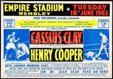 Boxing Poster Cassius Clay v Henry Cooper Empire Stadium Wembley 1963 A3 Size Replica