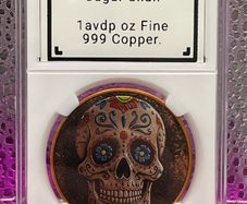 1avdp oz Fine 999 Copper Bullion Sugar Skull Round.