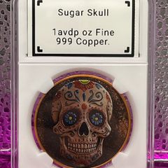 1avdp oz Fine 999 Copper Bullion Sugar Skull Round.
