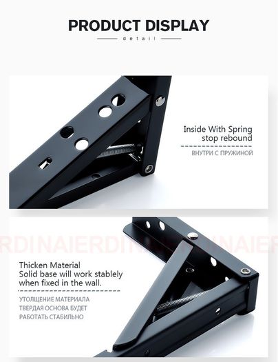 BRAND NEW Black 10inch 2PCS Stainless Steel Folding Triangle Bracket