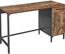 Desk, Table, with Drawer and Storage Cupboard, for Office, Living Room, Bedroom, Simple Assembly, Metal, Industrial Style, Rustic Brown