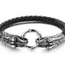 Leather Surfer Punk Gothic Steel Bracelet Men Jewellery Dragon Head Design Bracelet Image 2