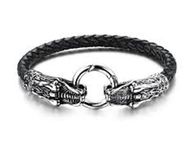 main image for ad Leather Surfer Punk Gothic Steel Bracelet Men Jewellery Dragon Head Design Bracelet