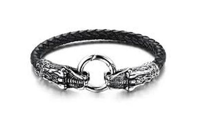 Leather Surfer Punk Gothic Steel Bracelet Men Jewellery Dragon Head Design Bracelet
