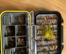 fishing flies box of around 80-90 flies river canal lake