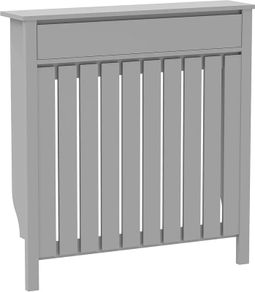 Radiator Cover with Drawer, Vertical Slatted Grill, Industrial MDF Wood Cabinet Shelf Heating Cover for Living Room, Bedroom, Hallway, Small, 88.5 x 19 x 93cm, Grey