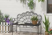 Metal Garden Bench Loveseat with Slatted Seat, Black