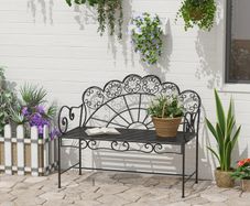Metal Garden Bench Loveseat with Slatted Seat, Black