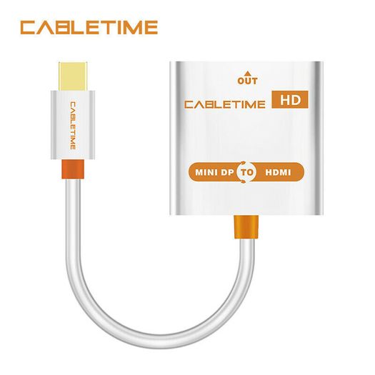 Cabletime Mini DisplayPort to HDMI 1080P Female (Video-Audio) TV (Gold-Plated) Adapter (White) (Brand New/Warranty)