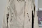 Dunnes Stores Taupe Ivory Beige Faux Leather Moto / Biker Jacket