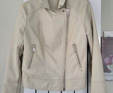 Dunnes Stores Taupe Ivory Beige Faux Leather Moto / Biker Jacket