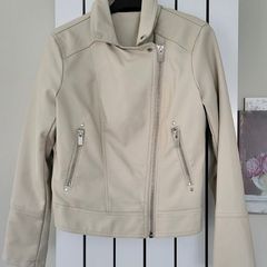 Dunnes Stores Taupe Ivory Beige Faux Leather Moto / Biker Jacket