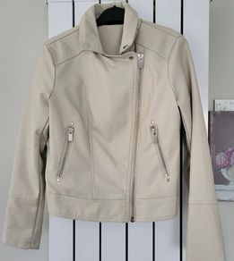 Dunnes Stores Taupe Ivory Beige Faux Leather Moto / Biker Jacket