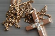 Antique Gold Plated  Cross Pendant Chain Necklace (antique chain clasp) length 17" - 4,7g
