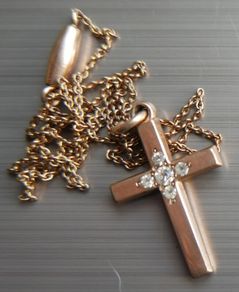 Antique Gold Plated  Cross Pendant Chain Necklace (antique chain clasp) length 17" - 4,7g