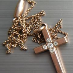 Antique Gold Plated  Cross Pendant Chain Necklace (antique chain clasp) length 17" - 4,7g