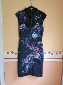 TED BAKER MARCELA black oriental floral dress midi Size 2 UK 10