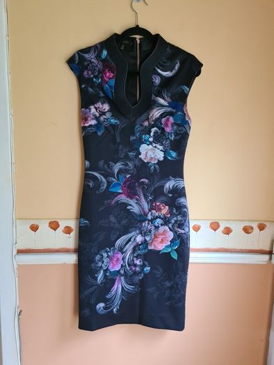 TED BAKER MARCELA black oriental floral dress midi Size 2 UK 10