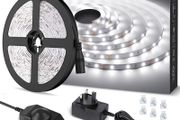 LED Strip Light White 5M 300 LEDs, 1650lm Dimmable Strip Lights for Kitchen, Cool White 6000K Daylight LED Strip for Under Units Cabinet Cupboards (12V Power Plug and Dimmer Switch Included)