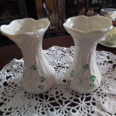 Two Beleek Shamrock Vases