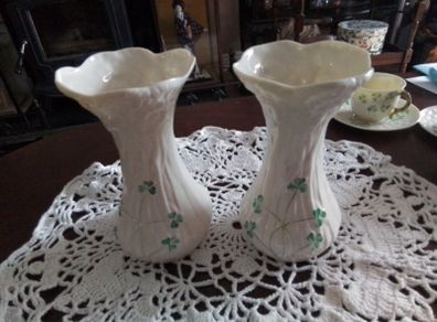Two Beleek Shamrock Vases