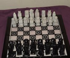 Vintage Wooden Chess Board with Carved Soapstone pieces