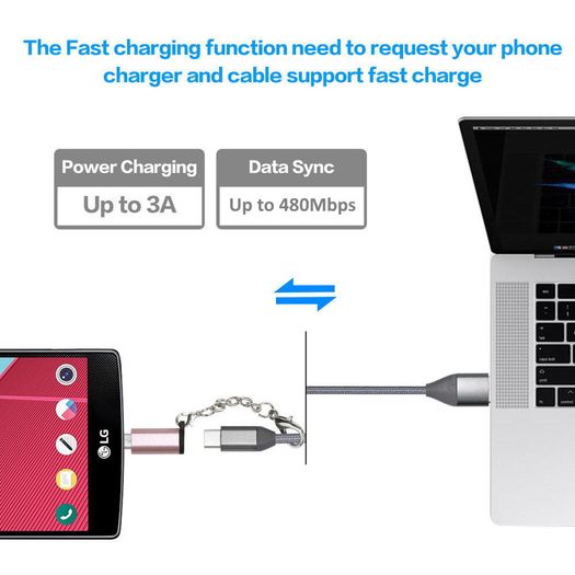Aluminum Alloy OTG Micro USB (Male) to USB-C (Female) QC 3.0 Charger & Sync Adapter with Keychain (Brand New/Warranty)