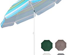 2m Beach Umbrella, Portable Tilting Garden Parasol Umbrella, Sun Parasol/Outdoor Umbrella for Beach/Garden/Pool/Patio, Round Sunscreen