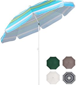 2m Beach Umbrella, Portable Tilting Garden Parasol Umbrella, Sun Parasol/Outdoor Umbrella for Beach/Garden/Pool/Patio, Round Sunscreen