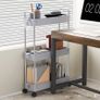 FREE EXPRESS SHIPPING 3 Tier Storage Trolley, Trolley On Wheels with Handle, Hook, Lock Wheels, Kitchen Storage Unit, Narrow Shelving Unit for Kitchen Bathroom Laundry Room, Slide Out Bathroom Storage, Grey Image 4