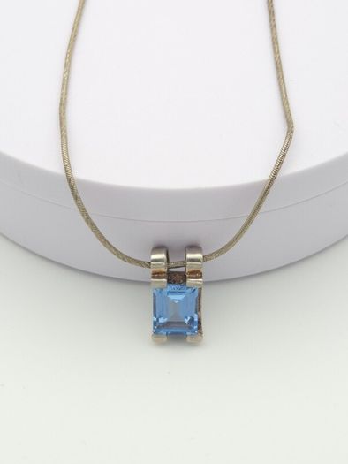 Vintage 925 Sterling Silver & Blue Topaz Signed Birmingham Necklace