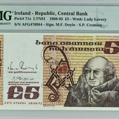 Ireland | 1991 | 5 Pounds | P.71e | Afg 476984 | 66 Epq | Gem Unc