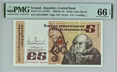 Ireland | 1991 | 5 Pounds | P.71e | Afg 476984 | 66 Epq | Gem Unc