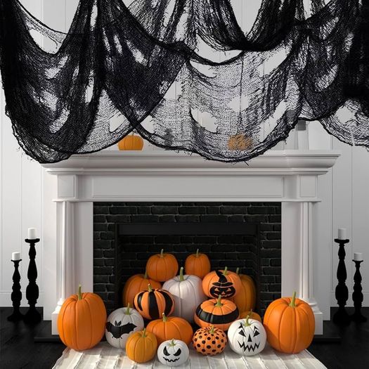 3 Pack Halloween Creepy Cloth 79 x 30 Inch, Spooky Halloween Polyester Scary Gauze Cloth Doorways Giant Tapestry for Halloween Decorations Outdoor Yard Home Wall Decor (Black)