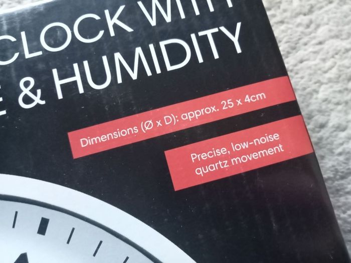 Wall Clock With Temperature And Humidity 25cm x 4.5cm - Made In Germany