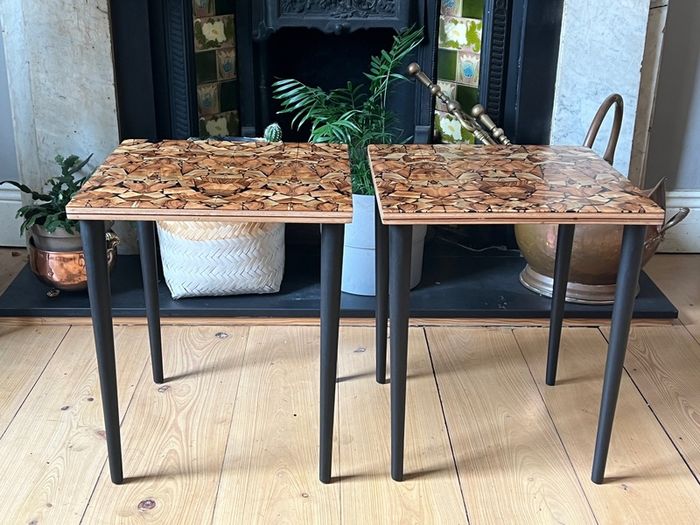 NEW PRICE DROP Coffee/Side Tables set of one off designed marquetry topped side tables
