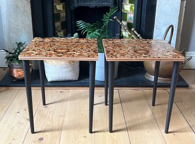 NEW PRICE DROP Coffee/Side Tables set of one off designed marquetry topped side tables