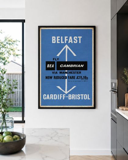 EXTREMELY Rare Original 1959 BEA and Cambrian Airways Belfast Aviation Framed Poster