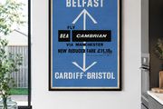 EXTREMELY Rare Original 1959 BEA and Cambrian Airways Belfast Aviation Framed Poster