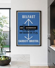 EXTREMELY Rare Original 1959 BEA and Cambrian Airways Belfast Aviation Framed Poster